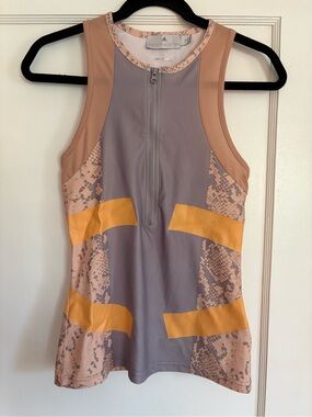 Adidas by Stella McCartney Gray, Tan & Yellow Printed Zip Tank Top